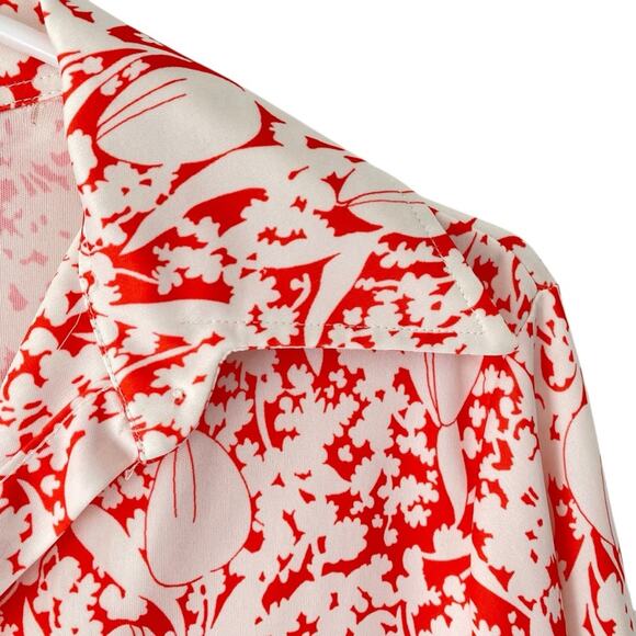 Vintage 70s Jack Winter Red White Tulip Floral Print Shirt Size 10 Disco Retro - Picture 2 of 4